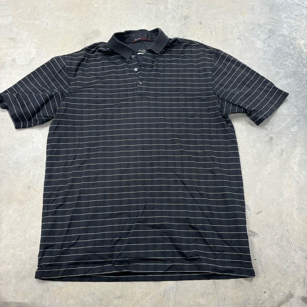 Nike Shirt Mens Large Black Tiger Woods Collections Golf Polo Fit Dry Striped